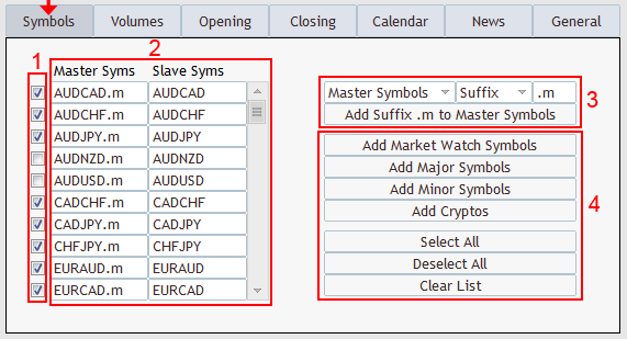 forex trade copier pro control panel symbols settings