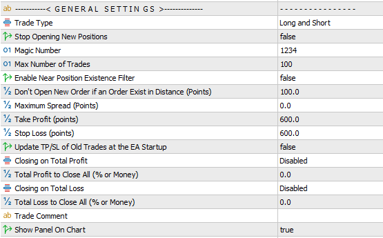 jet trading robot inputs general settings