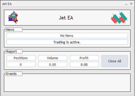 jet trading robot panel on chart
