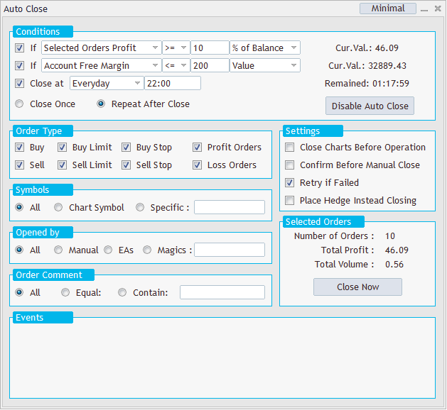 trades automatic close ea main panel