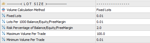 trading robots common settings lot size