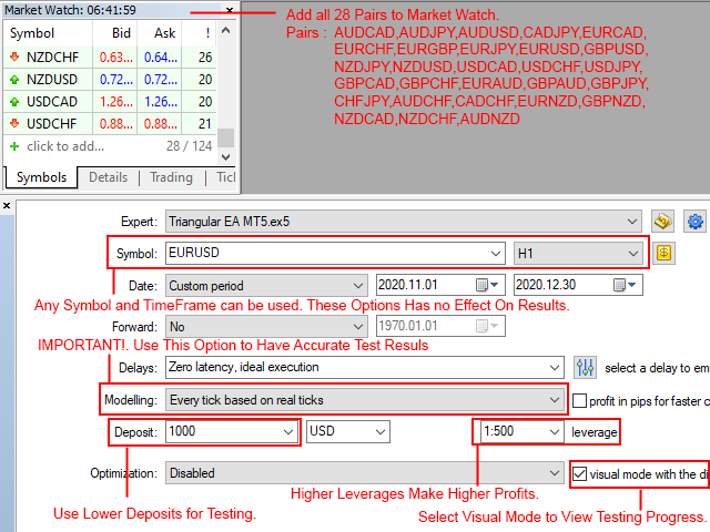 triangular arbitrage ea tester settings tips