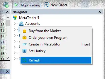 how to refresh metatrader navigator