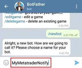 telegram integration botfather set a bot name