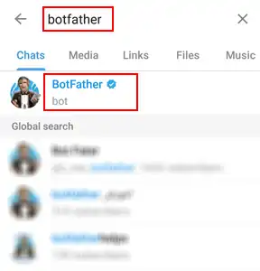 telegram integration search botfather
